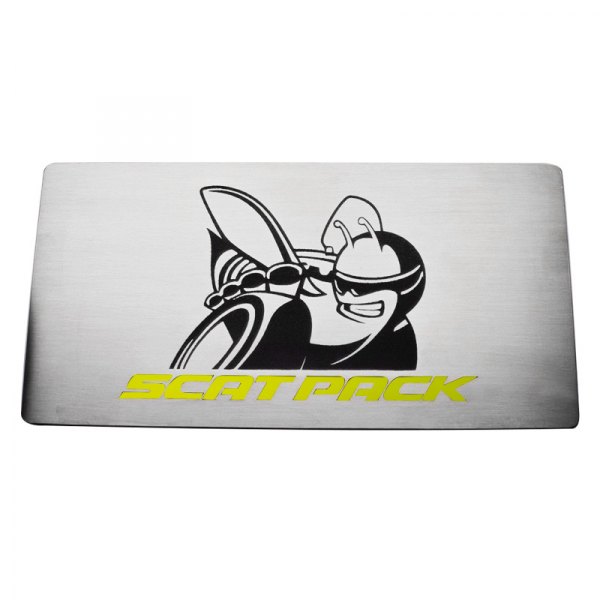 American Car Craft® - Brushed Fuse Box Cover Top Plate with Sublime Green SuperBee Logo