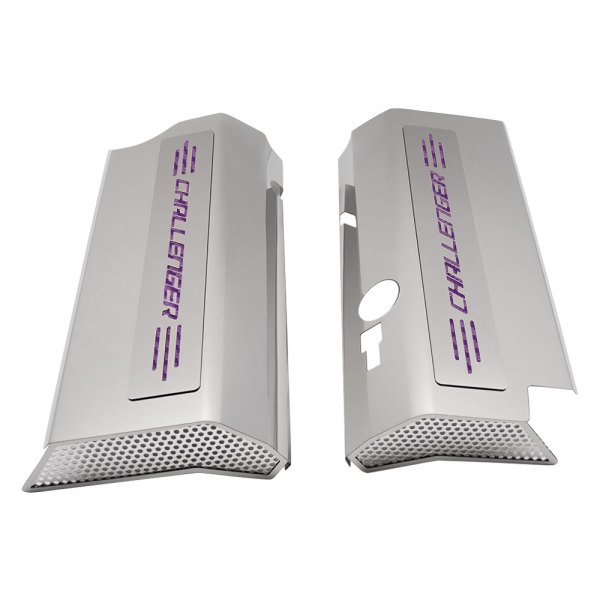American Car Craft® - Non-Illuminated Polished Fuel Rail Covers with Purple Challenger Logo