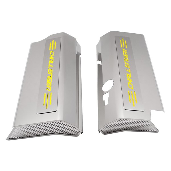 American Car Craft® - Non-Illuminated Polished Fuel Rail Covers with Yellow Challenger Logo