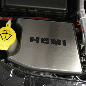 ACC® - Brushed Anti Lock Brake Cover Top Plate with Black Carbon Fiber HEMI Logo