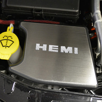 ACC® - Brushed Anti Lock Brake Cover Top Plate with White Carbon Fiber HEMI Logo