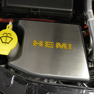 ACC® - Brushed Anti Lock Brake Cover Top Plate with Yellow Carbon Fiber HEMI Logo