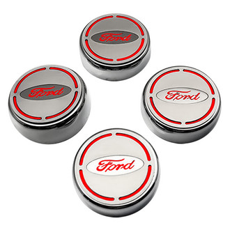 ACC® - Brushed Engine Fluid Caps with Bright Red Solid Ford Logo