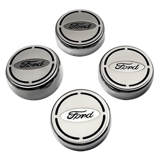 ACC® - Brushed Engine Fluid Caps with Black Solid Ford Logo