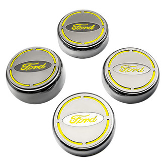ACC® - Brushed Engine Fluid Caps with Yellow Solid Ford Logo