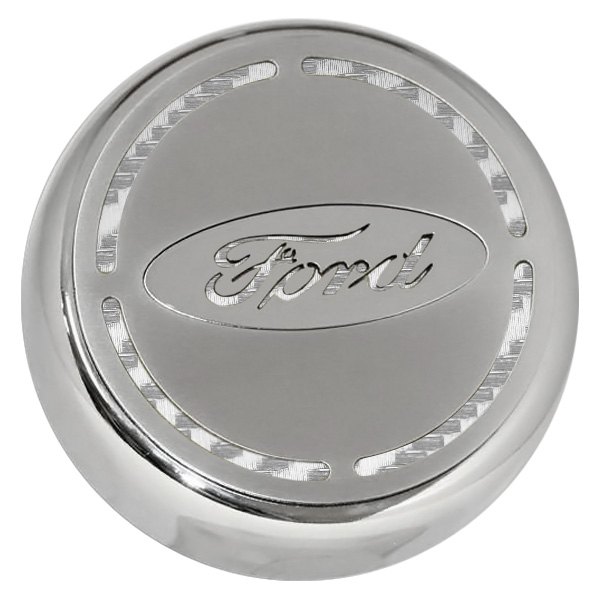American Car Craft® - Brushed Engine Fluid Caps with White Ford Logo