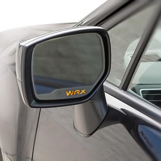 ACC® - Brushed Side View Mirror Trim with Orange Carbon Fiber WRX Logo