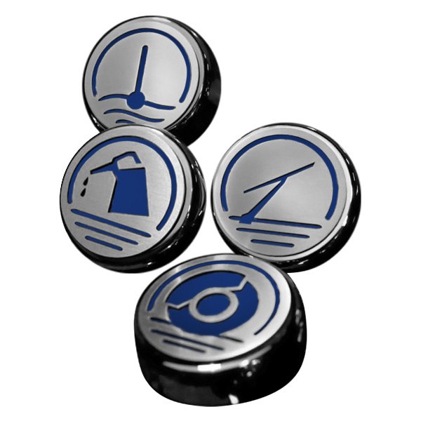 American Car Craft® - Executive Series Chrome Cap Cover Set with Ford Blue Logo