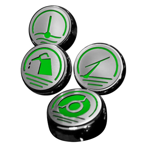 American Car Craft® - Executive Series Chrome Cap Cover Set with Green Logo