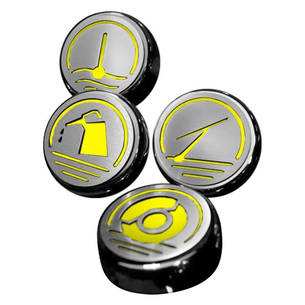 American Car Craft® - Executive Series Chrome Cap Cover Set with Yellow Logo