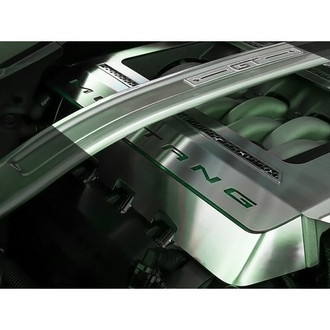 ACC® - Light-up Green Illuminated Polished Engine Shroud Cover with Mustang Logo