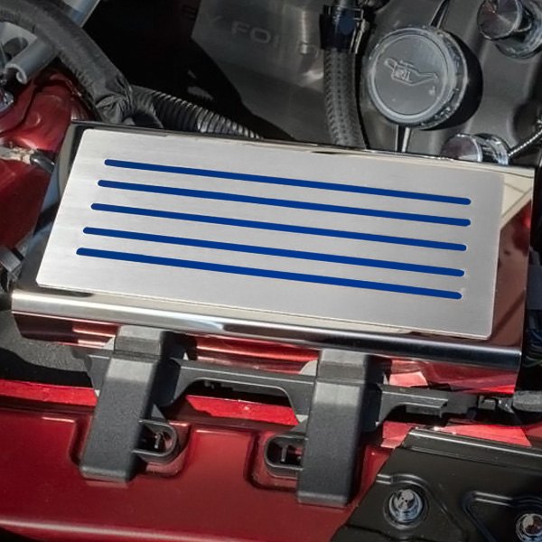 American Car Craft® - Polished Fuse Box Plate with Ford Blue Accent