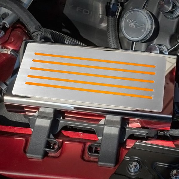 American Car Craft® - Polished Fuse Box Plate with Orange Fury Accent