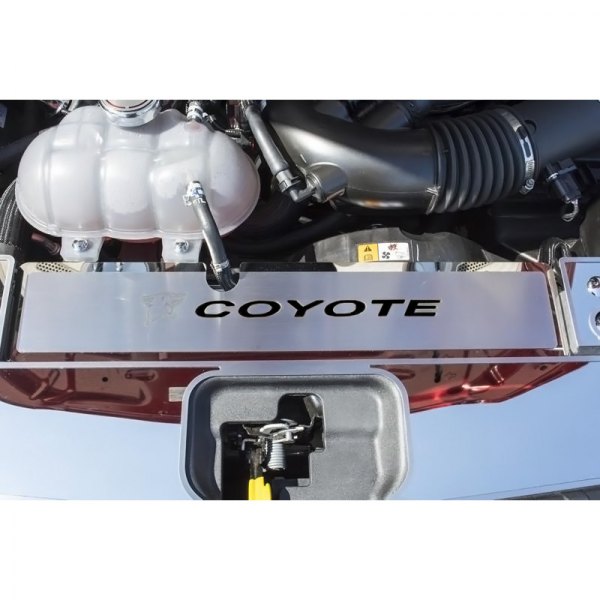 American Car Craft® - Brushed Radiator Cover Vanity Plate with Brushed Black Etched Logo and Coyote Lettering
