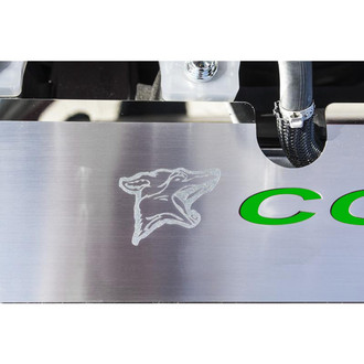 ACC® - Brushed Radiator Cover Vanity Plate with Synergy Green Solid Etched Logo and Coyote Lettering