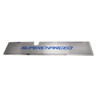 ACC® - Brushed Radiator Cover Vanity Plate with Blue Carbon Fiber Supercharged Lettering
