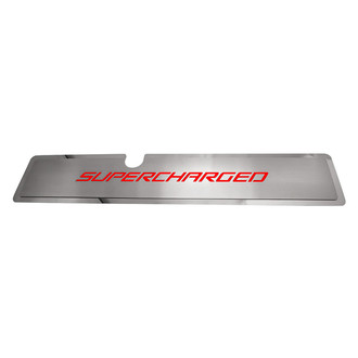 ACC® - Brushed Radiator Cover Vanity Plate with Bright Red Solid Supercharged Lettering