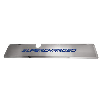 ACC® - Brushed Radiator Cover Vanity Plate with Ford Blue Solid Supercharged Lettering