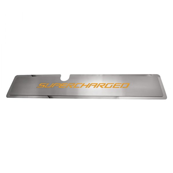 American Car Craft® - Brushed Radiator Cover Vanity Plate with Orange Fury Supercharged Lettering