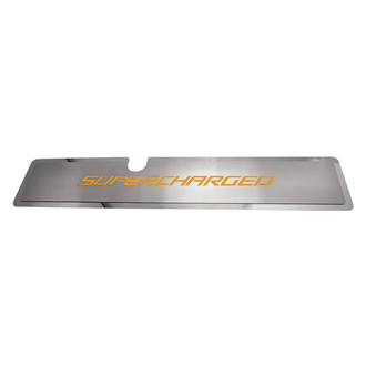 ACC® - Brushed Radiator Cover Vanity Plate with Orange Fury Solid Supercharged Lettering