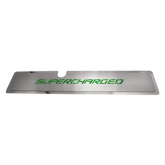 ACC® - Brushed Radiator Cover Vanity Plate with Green Carbon Fiber Supercharged Lettering