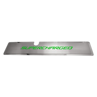 ACC® - Brushed Radiator Cover Vanity Plate with Green Solid Supercharged Lettering
