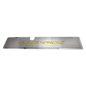 ACC® - Brushed Radiator Cover Vanity Plate with Yellow Carbon Fiber Supercharged Lettering