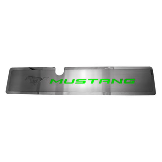 ACC® - Brushed Radiator Cover Vanity Plate with Bullet Green Solid Etched ''Pony'' and ''Mustang'' Lettering