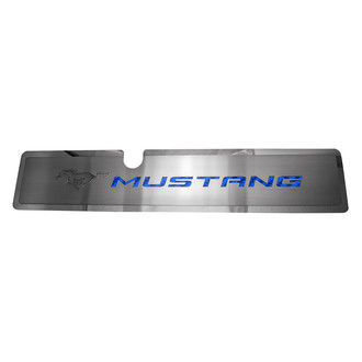 ACC® - Brushed Radiator Cover Vanity Plate with Blue Carbon Fiber Etched ''Pony'' and ''Mustang'' Lettering