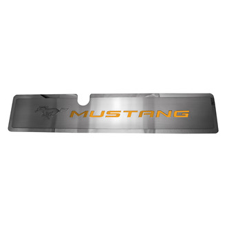 ACC® - Brushed Radiator Cover Vanity Plate with Orange Fury Solid Etched ''Pony'' and ''Mustang'' Lettering