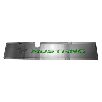 ACC® - Brushed Radiator Cover Vanity Plate with Green Carbon Fiber Etched ''Pony'' and ''Mustang'' Lettering