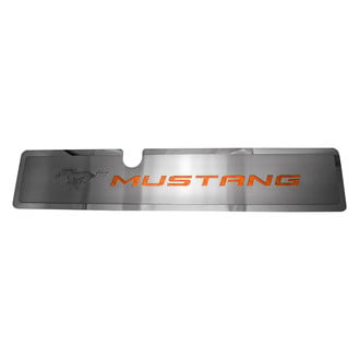 ACC® - Brushed Radiator Cover Vanity Plate with Orange Carbon Fiber Etched ''Pony'' and ''Mustang'' Lettering