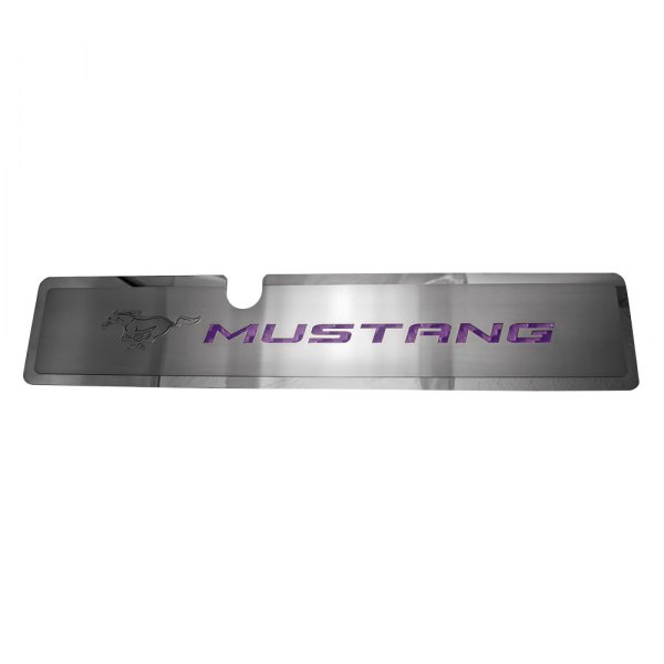 American Car Craft® - Brushed Radiator Cover Vanity Plate with Purple Etched ''Pony'' and ''Mustang'' Lettering