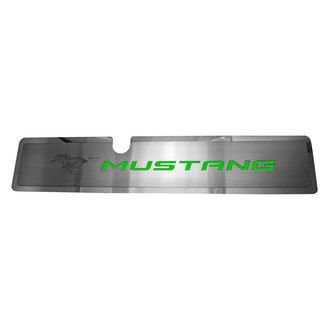 ACC® - Brushed Radiator Cover Vanity Plate with Green Solid Etched ''Pony'' and ''Mustang'' Lettering