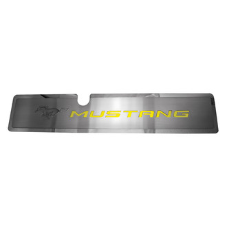 ACC® - Brushed Radiator Cover Vanity Plate with Yellow Solid Etched ''Pony'' and ''Mustang'' Lettering