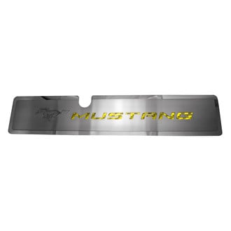 ACC® - Brushed Radiator Cover Vanity Plate with Yellow Carbon Fiber Etched ''Pony'' and ''Mustang'' Lettering