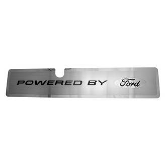 ACC® - Brushed Radiator Cover Vanity Plate with Brushed Black Solid "Powered by Ford" Lettering and Logo