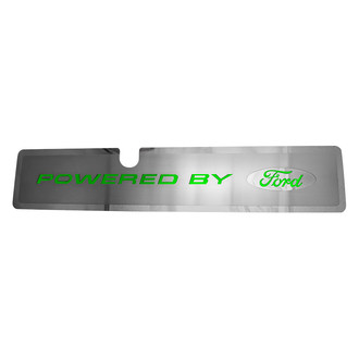 ACC® - Brushed Radiator Cover Vanity Plate with Bullet Green Solid "Powered by Ford" Lettering and Logo