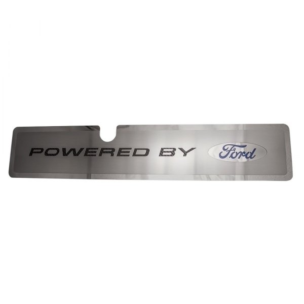American Car Craft® - Brushed Radiator Cover Vanity Plate with Black "Powered by Ford" Lettering and Logo