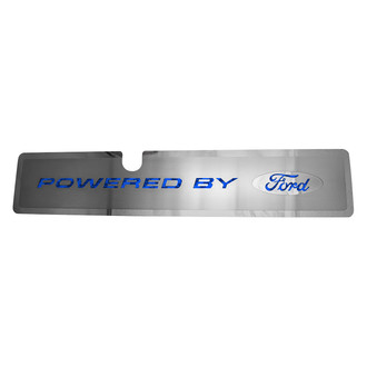 ACC® - Brushed Radiator Cover Vanity Plate with Blue Carbon Fiber "Powered by Ford" Lettering and Logo