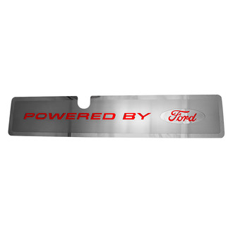 ACC® - Brushed Radiator Cover Vanity Plate with Bright Red Solid "Powered by Ford" Lettering and Logo