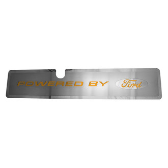 ACC® - Brushed Radiator Cover Vanity Plate with Orange Fury Solid "Powered by Ford" Lettering and Logo