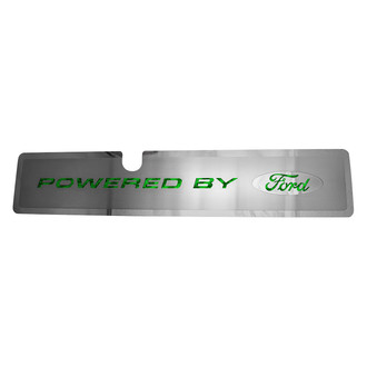 ACC® - Brushed Radiator Cover Vanity Plate with Green Carbon Fiber "Powered by Ford" Lettering and Logo