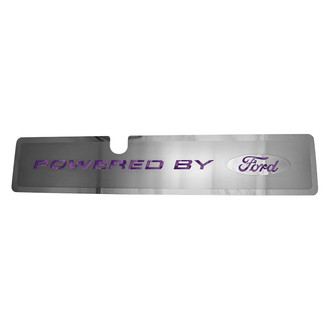 ACC® - Brushed Radiator Cover Vanity Plate with Purple Carbon Fiber "Powered by Ford" Lettering and Logo