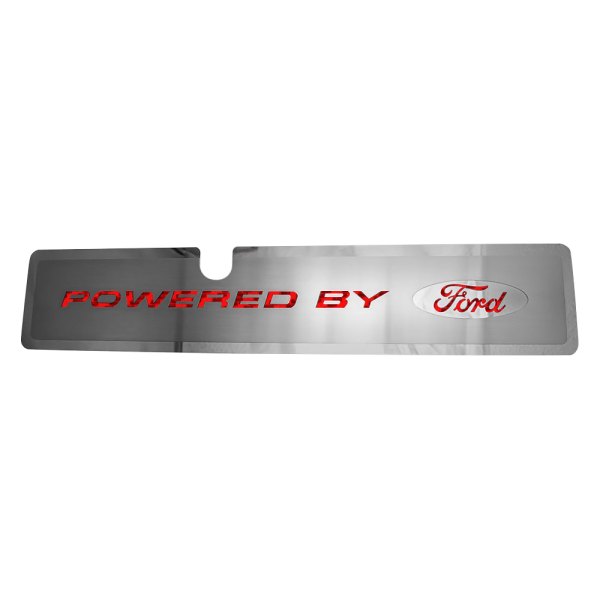 American Car Craft® - Brushed Radiator Cover Vanity Plate with Red "Powered by Ford" Lettering and Logo