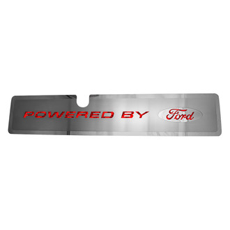ACC® - Brushed Radiator Cover Vanity Plate with Red Carbon Fiber "Powered by Ford" Lettering and Logo