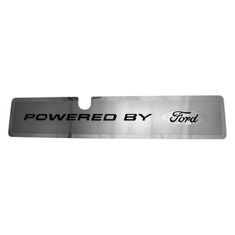 ACC® - Brushed Radiator Cover Vanity Plate with Black Solid "Powered by Ford" Lettering and Logo