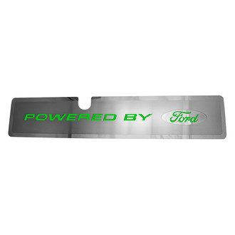 ACC® - Brushed Radiator Cover Vanity Plate with Green Solid "Powered by Ford" Lettering and Logo