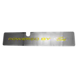 ACC® - Brushed Radiator Cover Vanity Plate with Yellow Solid "Powered by Ford" Lettering and Logo