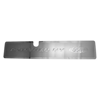 ACC® - Brushed Radiator Cover Vanity Plate with White Carbon Fiber "Powered by Ford" Lettering and Logo